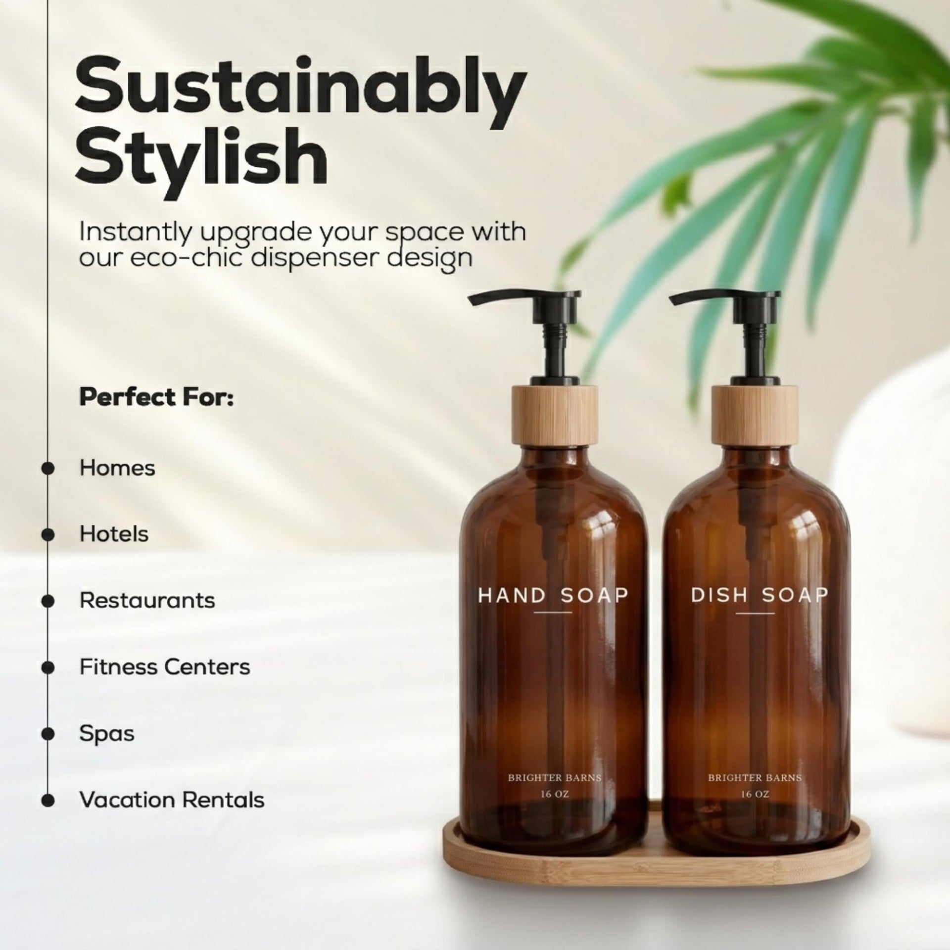 Amber Glass Hand and Dish Soap Dispenser Set by Brighter Barns (2 Count)