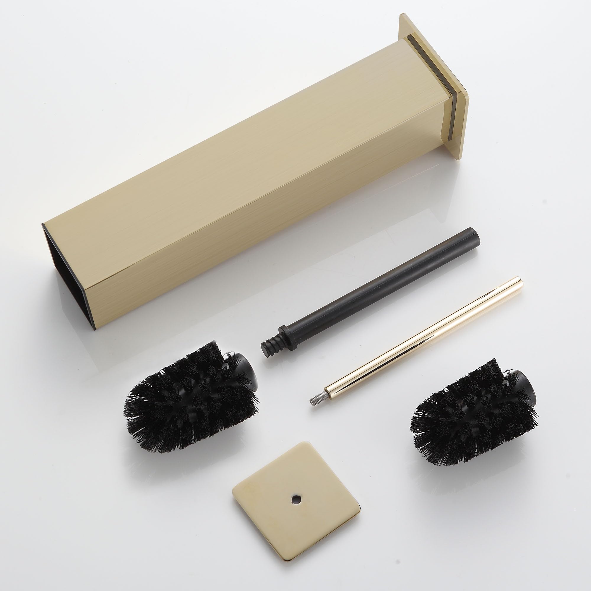 Toilet Brush and Holder Set Brushed Gold Stainless Steel 304 Square Freestanding Toilet Brush for Bathroom