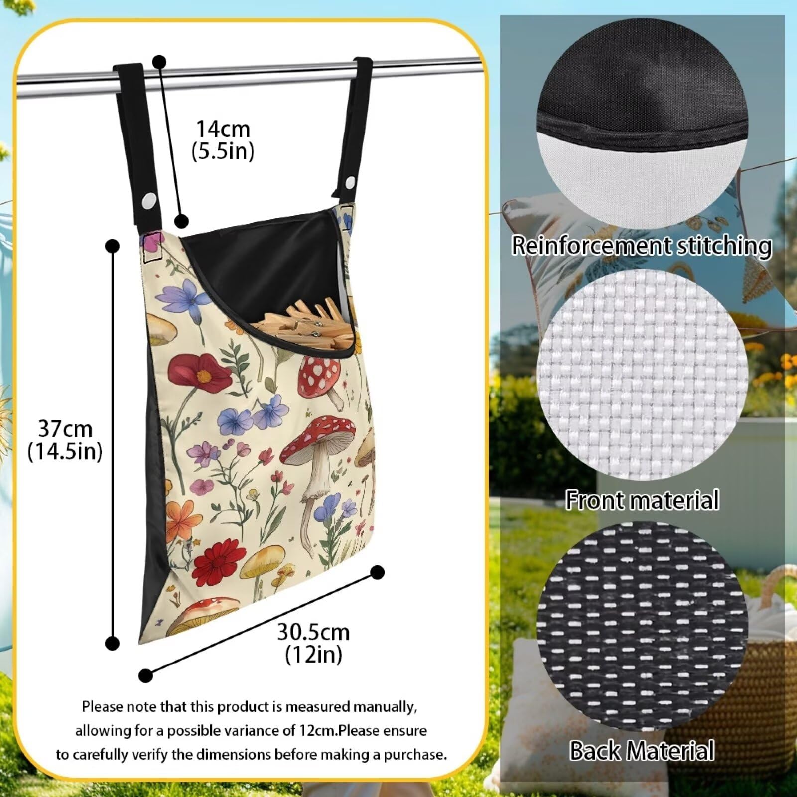 Mushroom Clothespin Bag with Hanging Hook