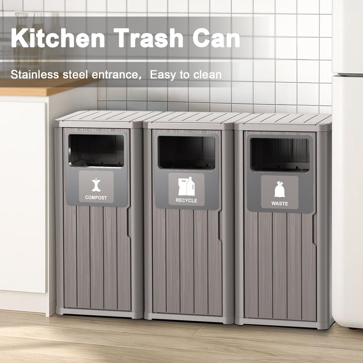 Outdoor Three Barrel Trash Can