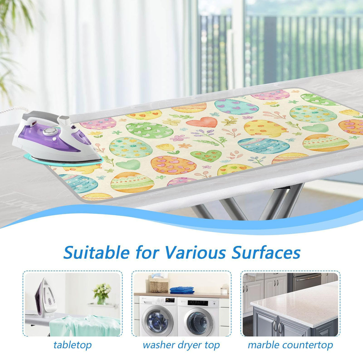 Ironing Mat Portable Ironing Pad Blanket with Silicone Iron Rest for Table Top Travel Heat Resistant Double