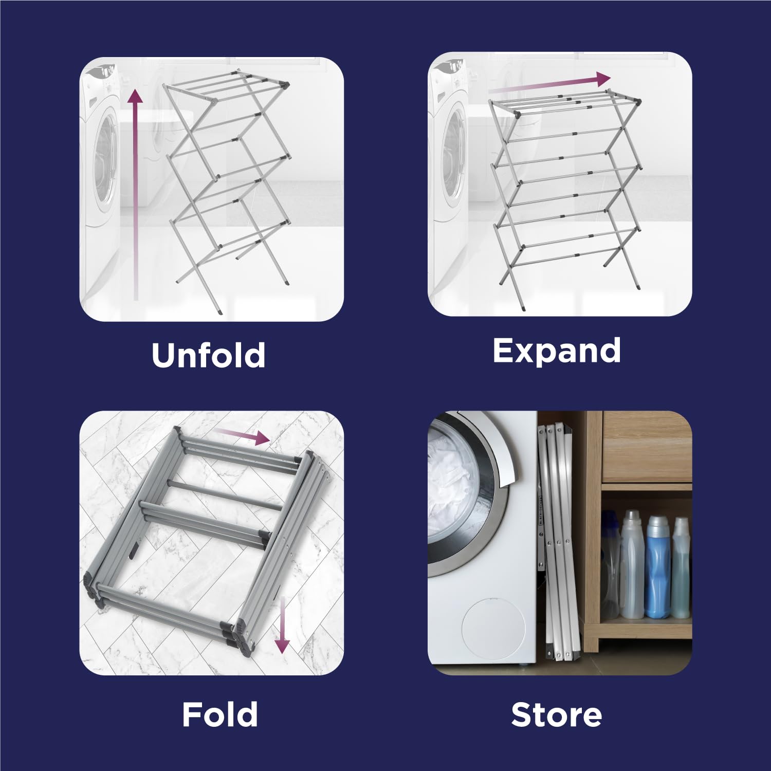 3 Tier Expandable Collapsing Foldable Laundry Rack for Air Drying Clothing