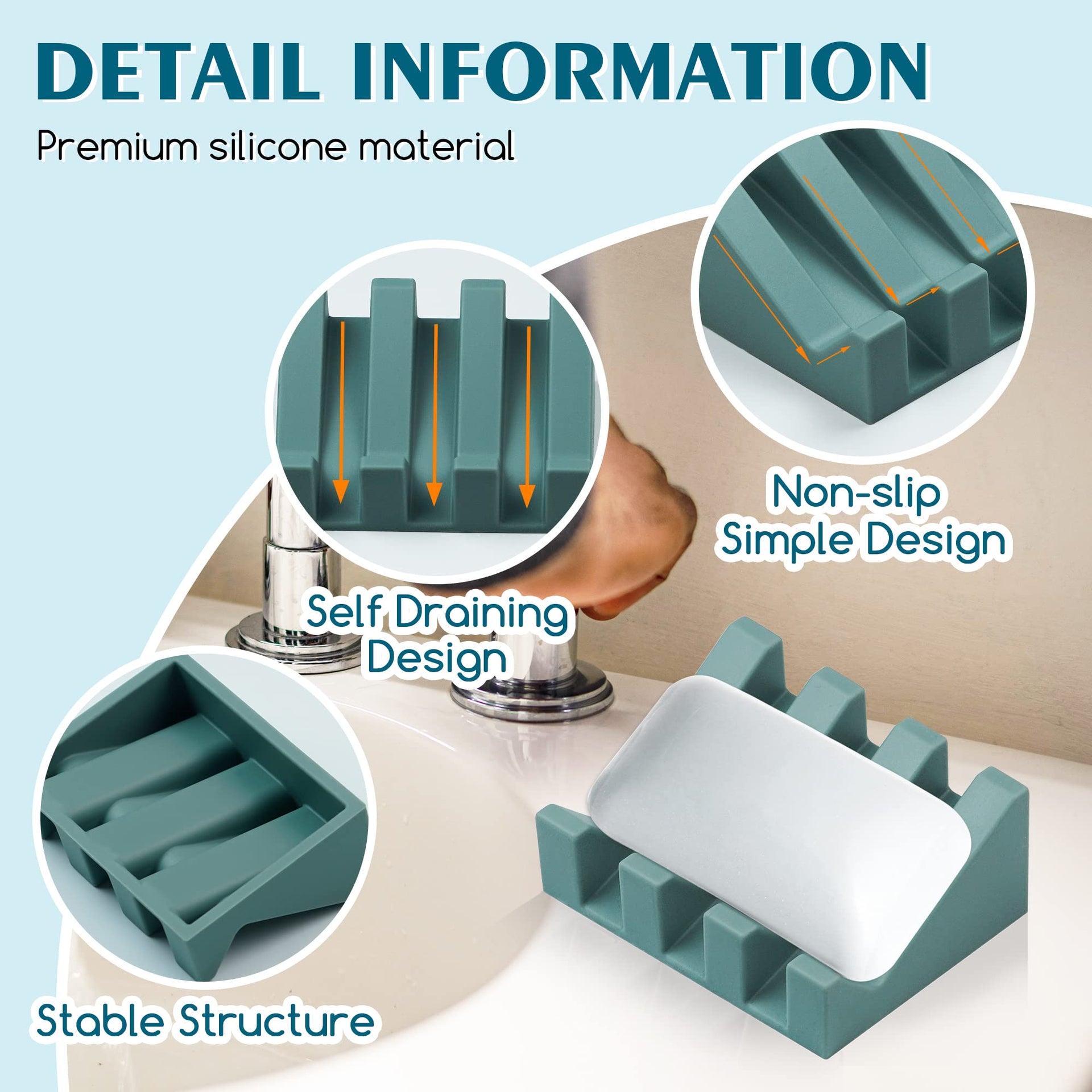 Silicone Soap Dish Self Draining for Shower & Kitchen (2 Count)