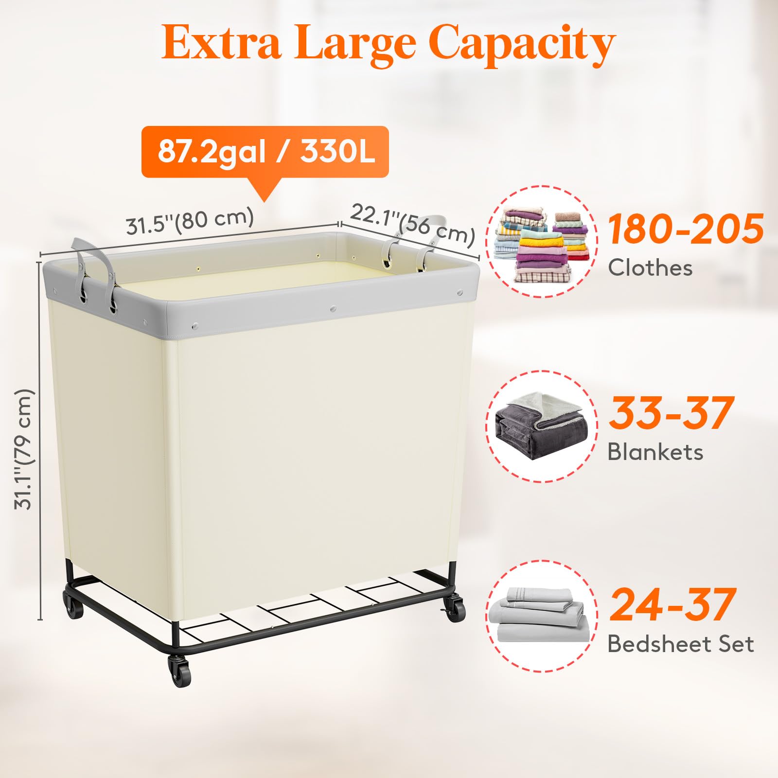 330L Heavy Duty Laundry Basket with Wheels and Handles