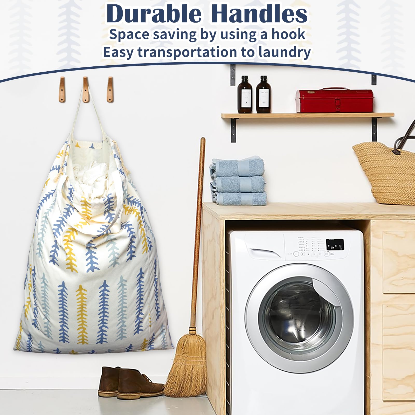 Thick Canvas Laundry Bag with Handles & Drawstring 30"Wx35"H