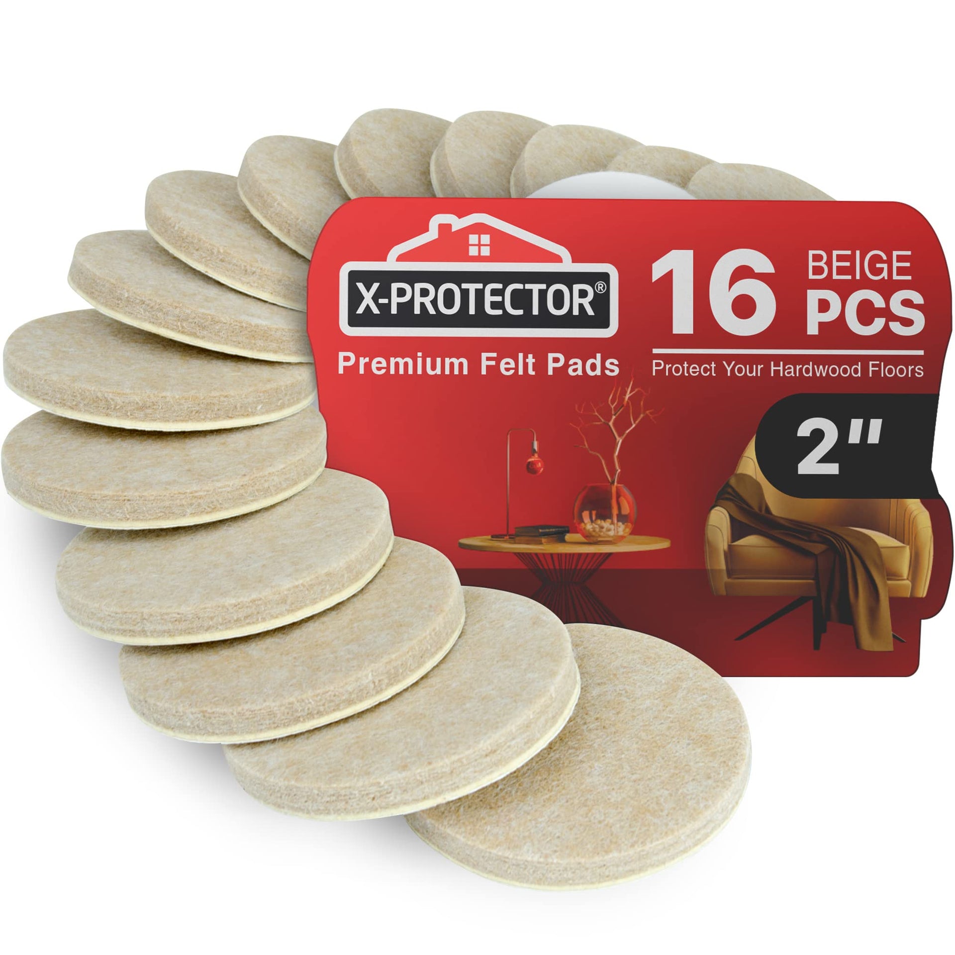 16 Heavy Duty Felt Furniture Pads 2” 1 (16 Count)