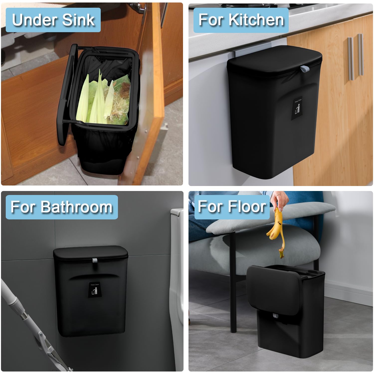 2.4 Gallon Kitchen Compost Bin for Counter Top or Under Sink