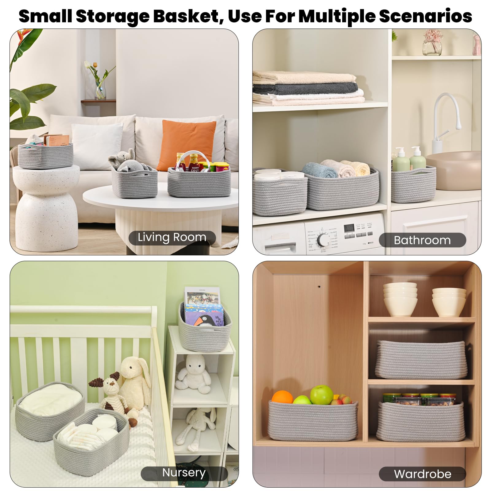 Small Grey Baskets for Organizing (3 Count)