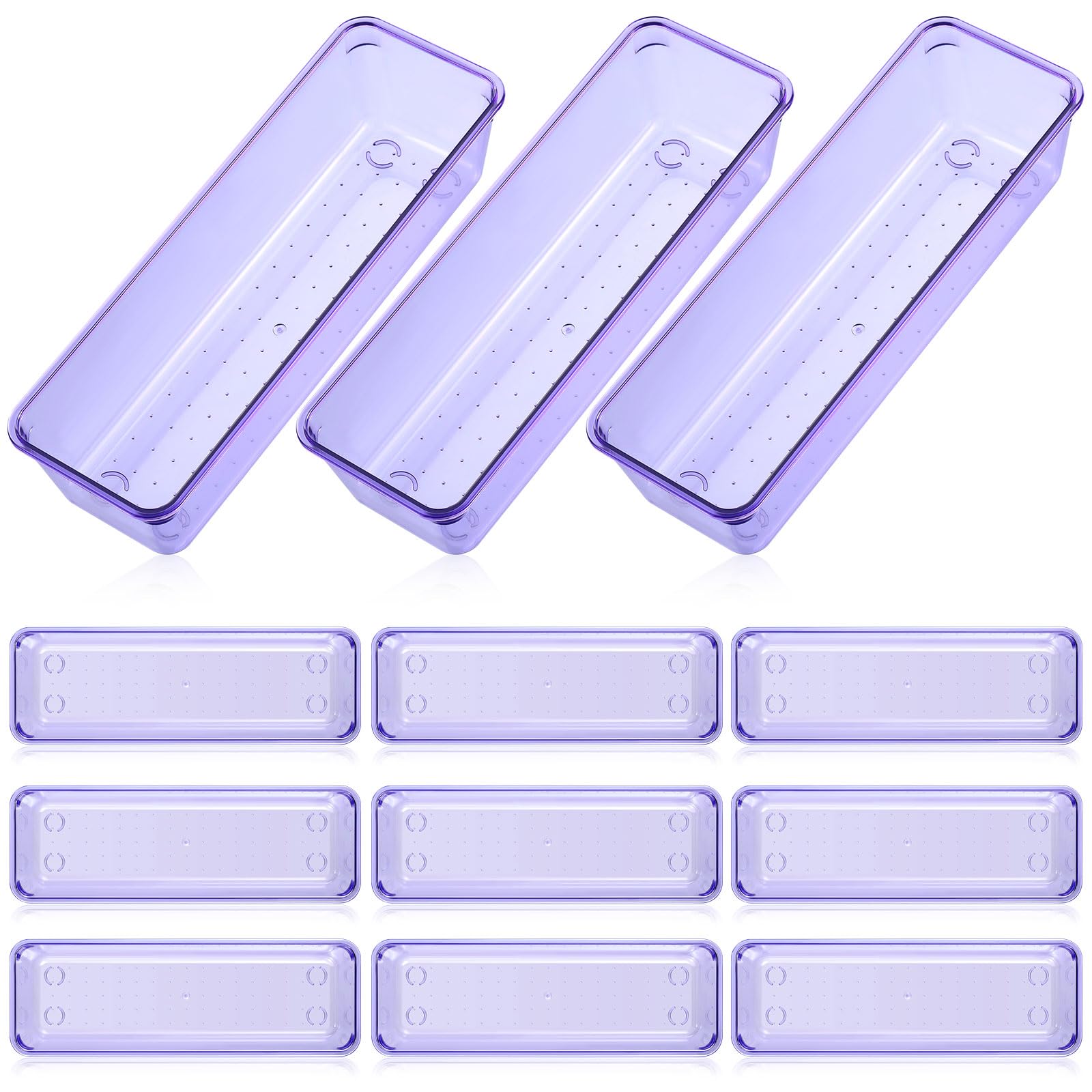 12 Pcs Clear Drawer Organizer 9 x 3 x 2 Inches Plastic Rectangle Trays Makeup Vanity Storage Bins and Kitchen Drawers Dividers for Office Desk Silverware Kitchen Utensils (12 Count)