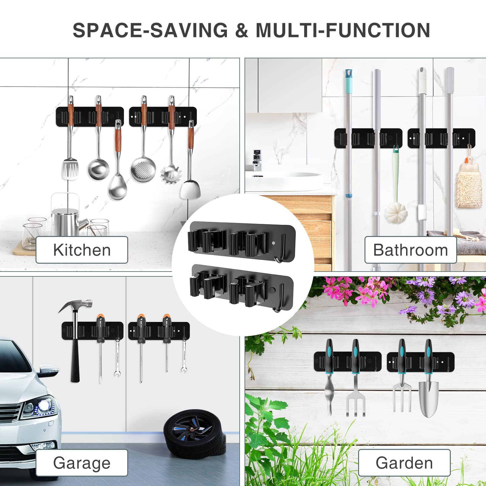 Wall Mount Mop and Broom Holder (2 Count)