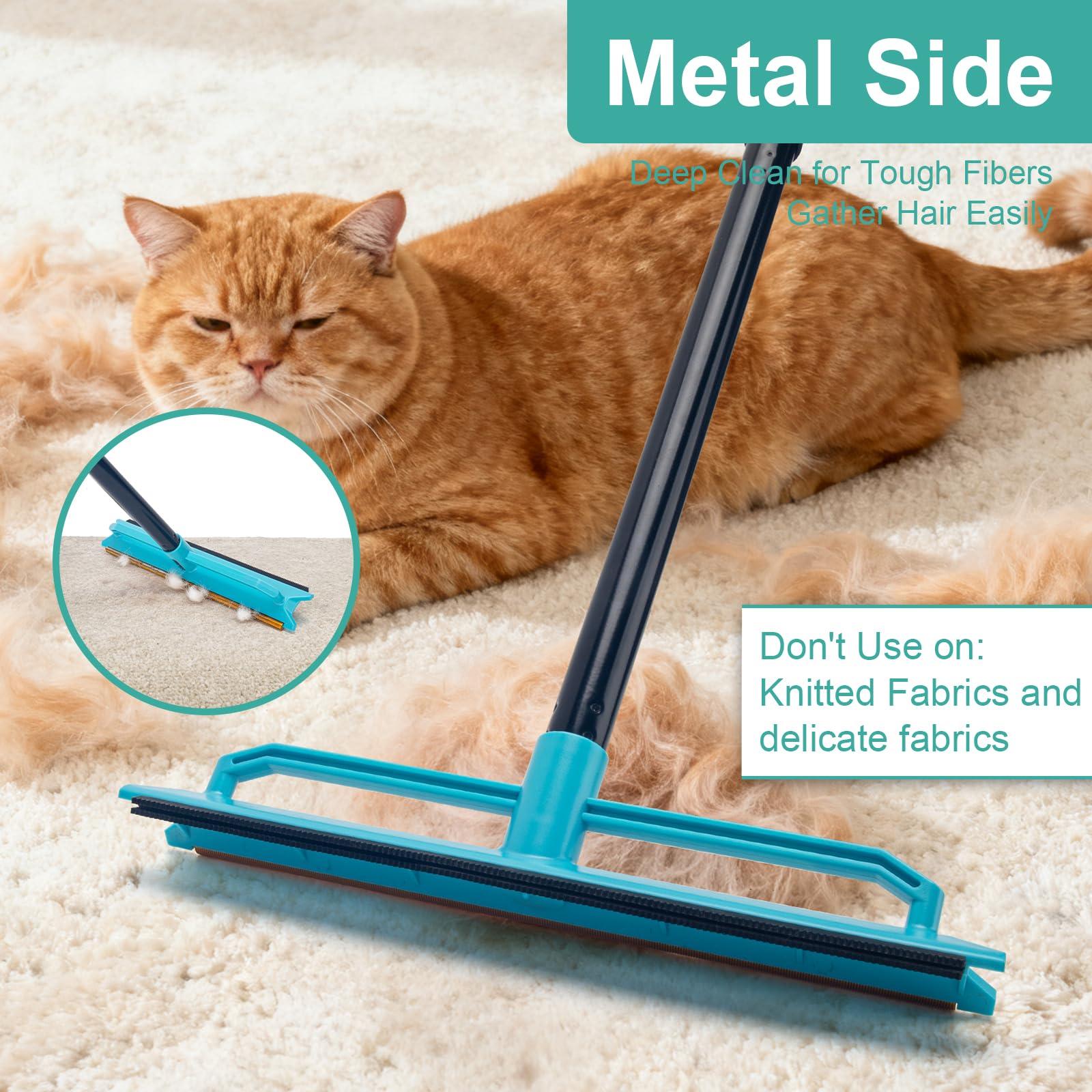 Carpet Rake Pet Hair Removal Tool with 56" Long Handle