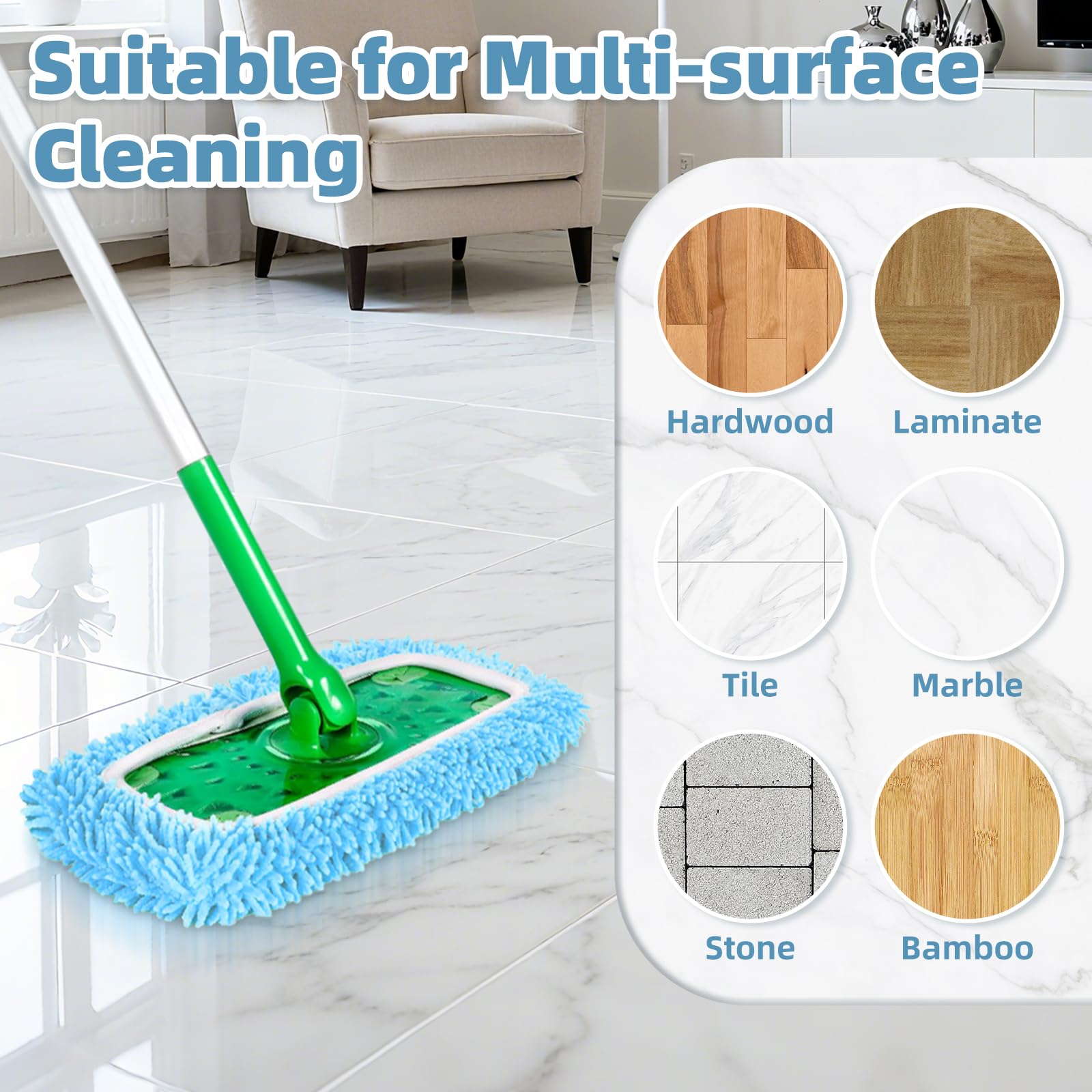 4 Pack Blue Reusable Mop Pads Fit for Swiffer Sweeper (4 Count)