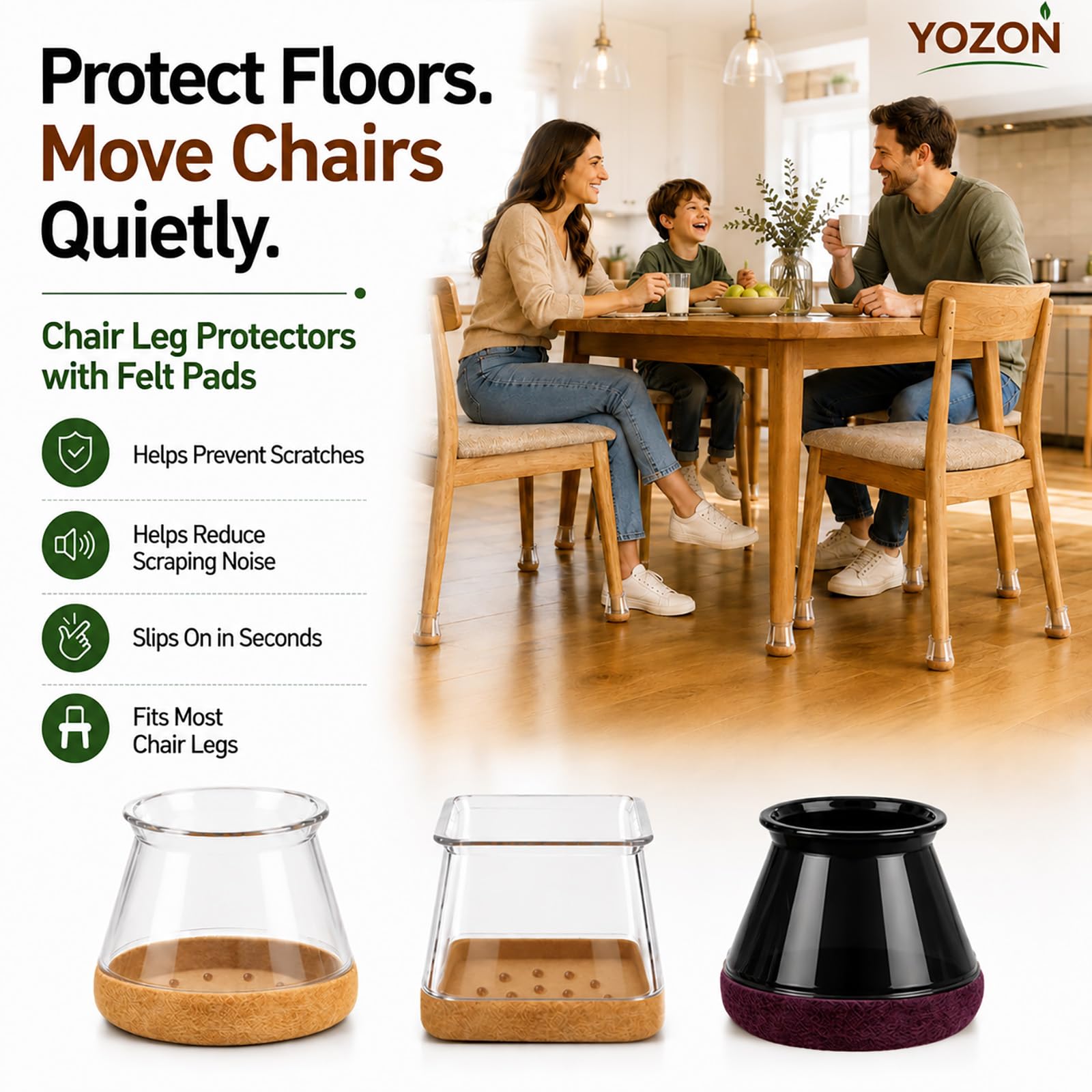 Chair Leg Floor Protectors Silicone Caps Felt Strengthen Bottom (32 Count)