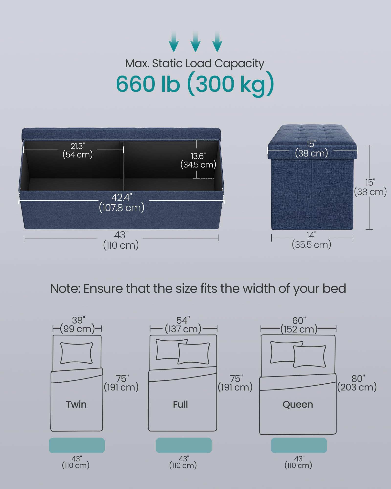 43.3 Inches Folding Storage Ottoman Bench