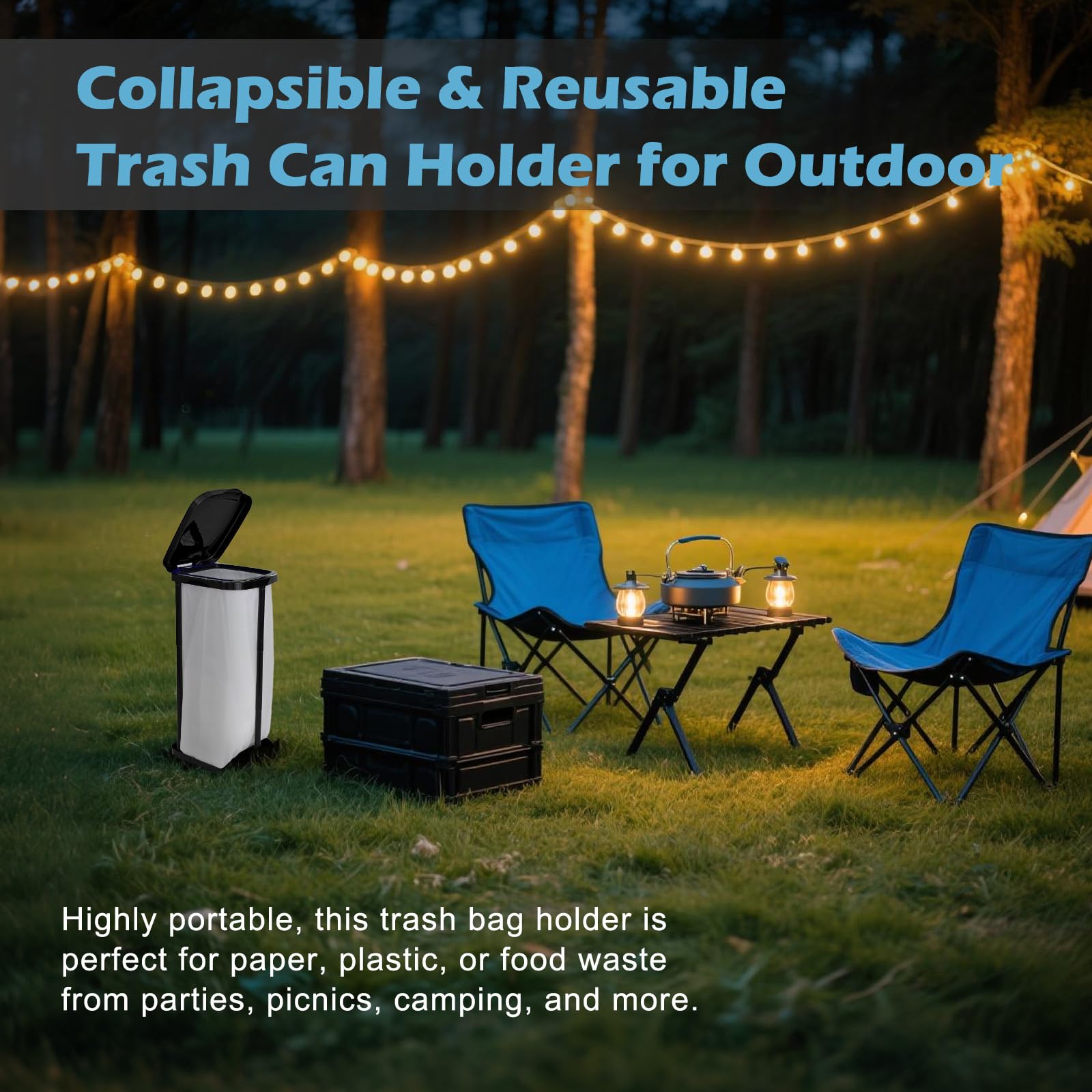 Collapsible Trash Bag Holder Portable Garbage Bin Holder Stand for Kitchen Outside High Capacity Plastic Outdoor Trash Can with Lid for Parties and Camping