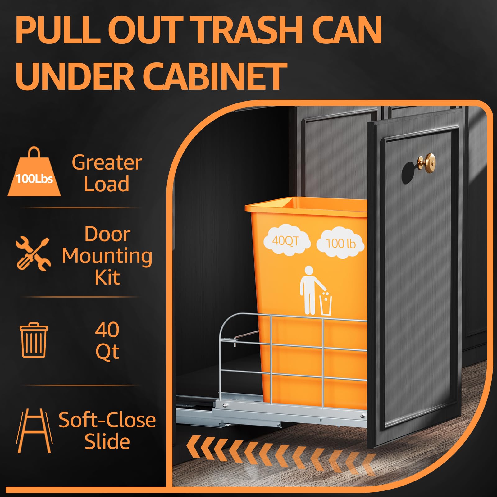 Pull Out Trash Can Under Cabinet for 40 Qt Bin