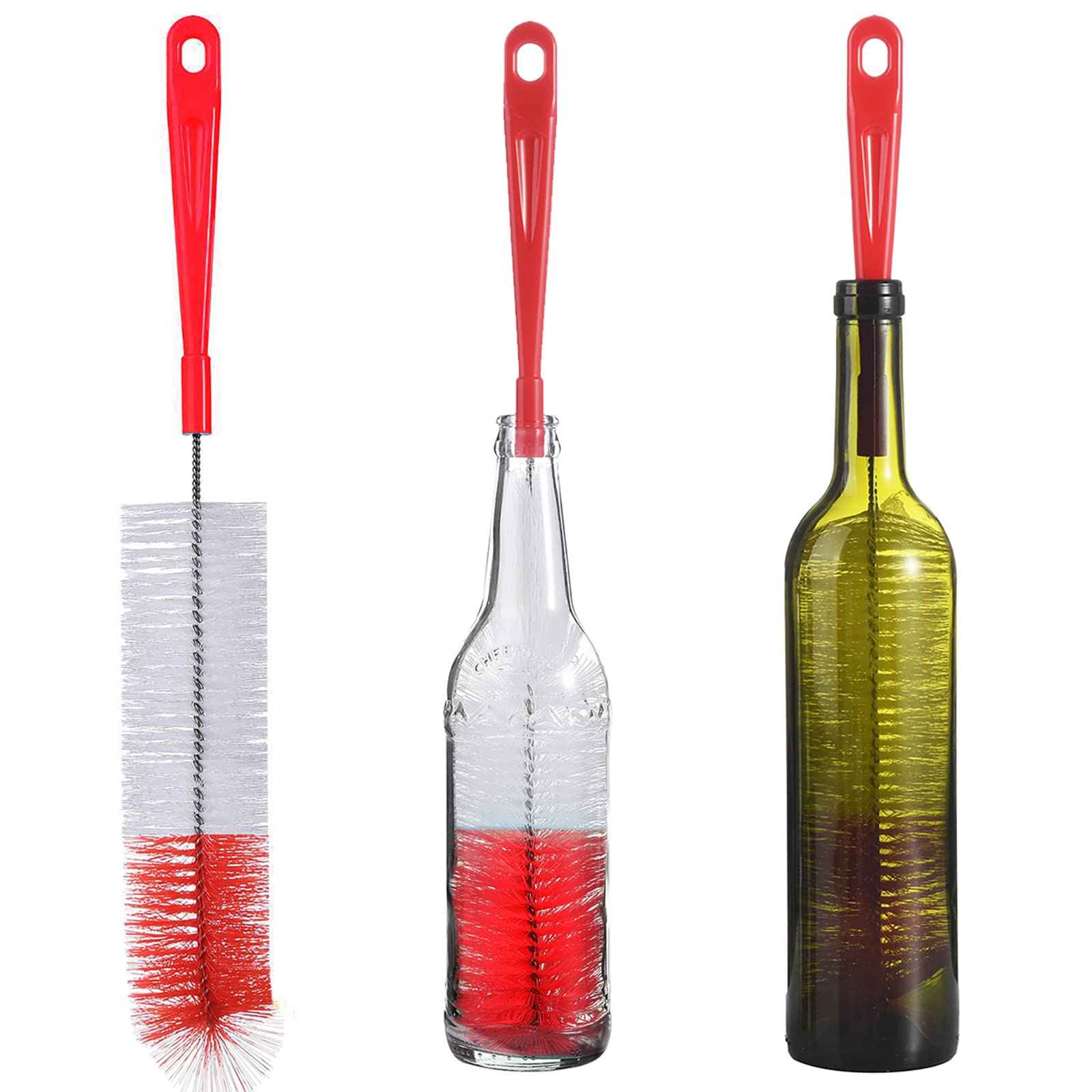 3 Pack Long Red Bottle Cleaning Brush for Narrow Neck Beer