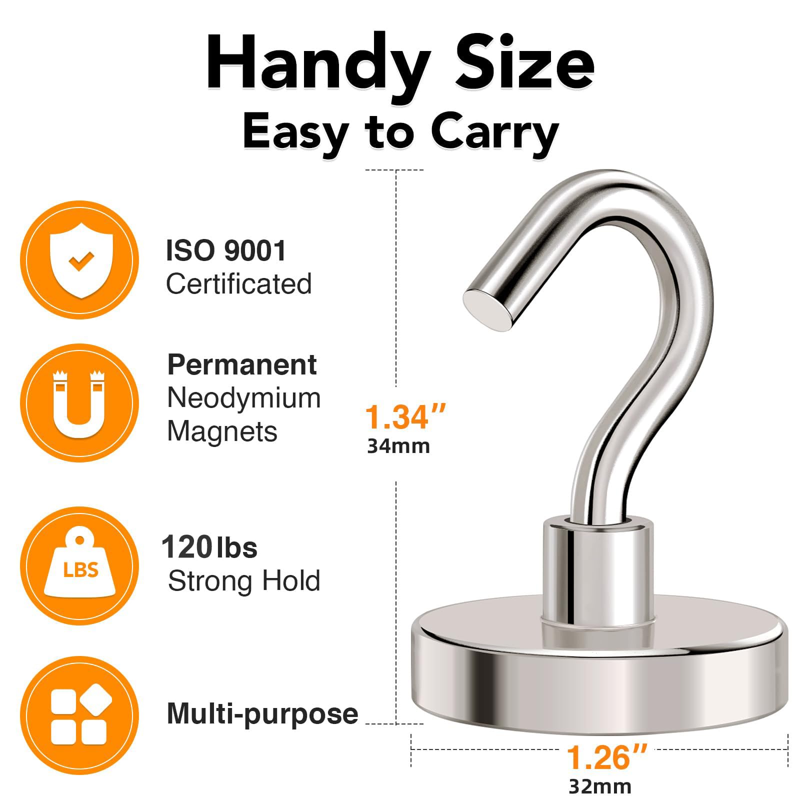 Magnetic Hooks Heavy Duty 120LB+ Strong Magnet with Hook
