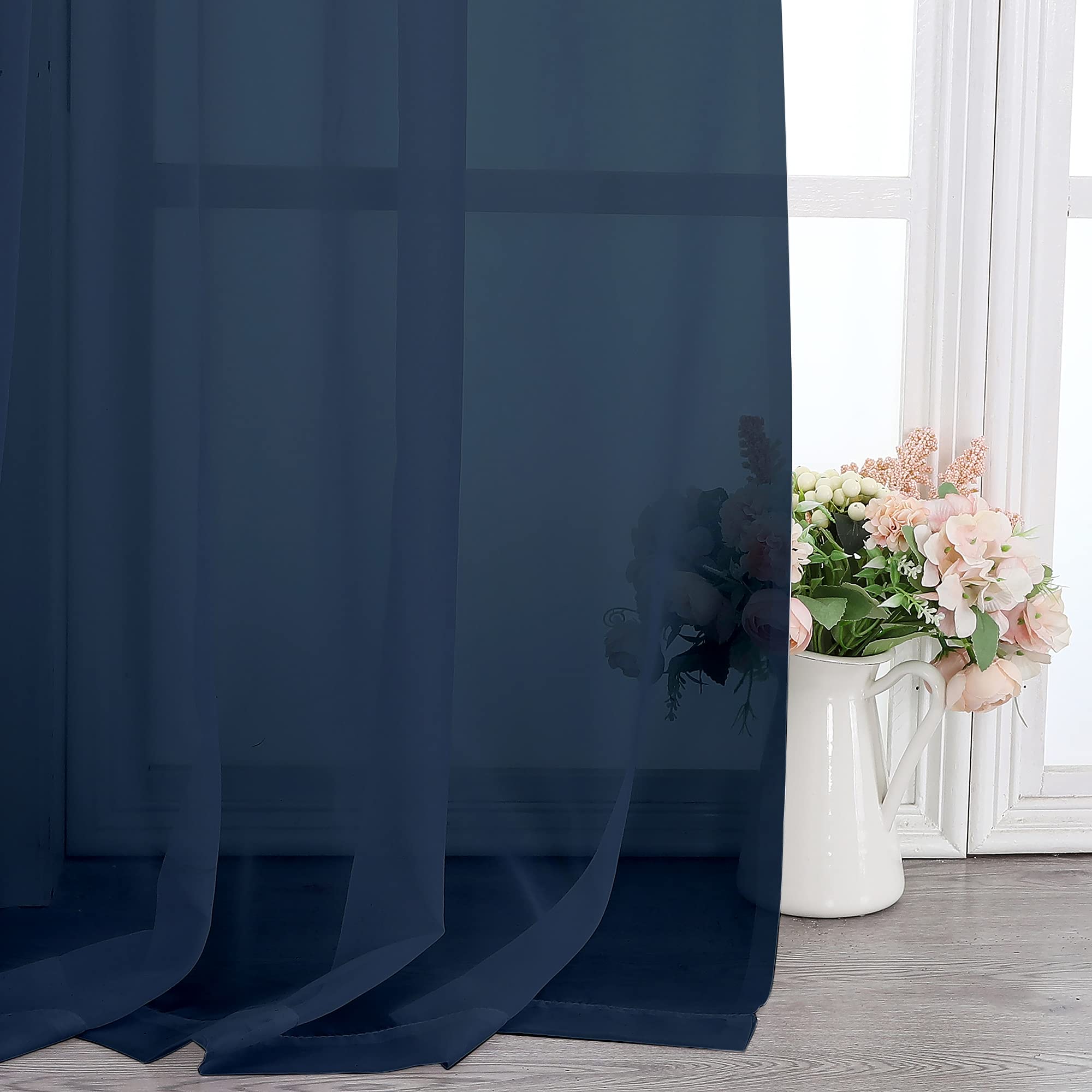Navy Blue Sheer Scarf Valances for Windows 216 Inch Extra Long (2 Count)