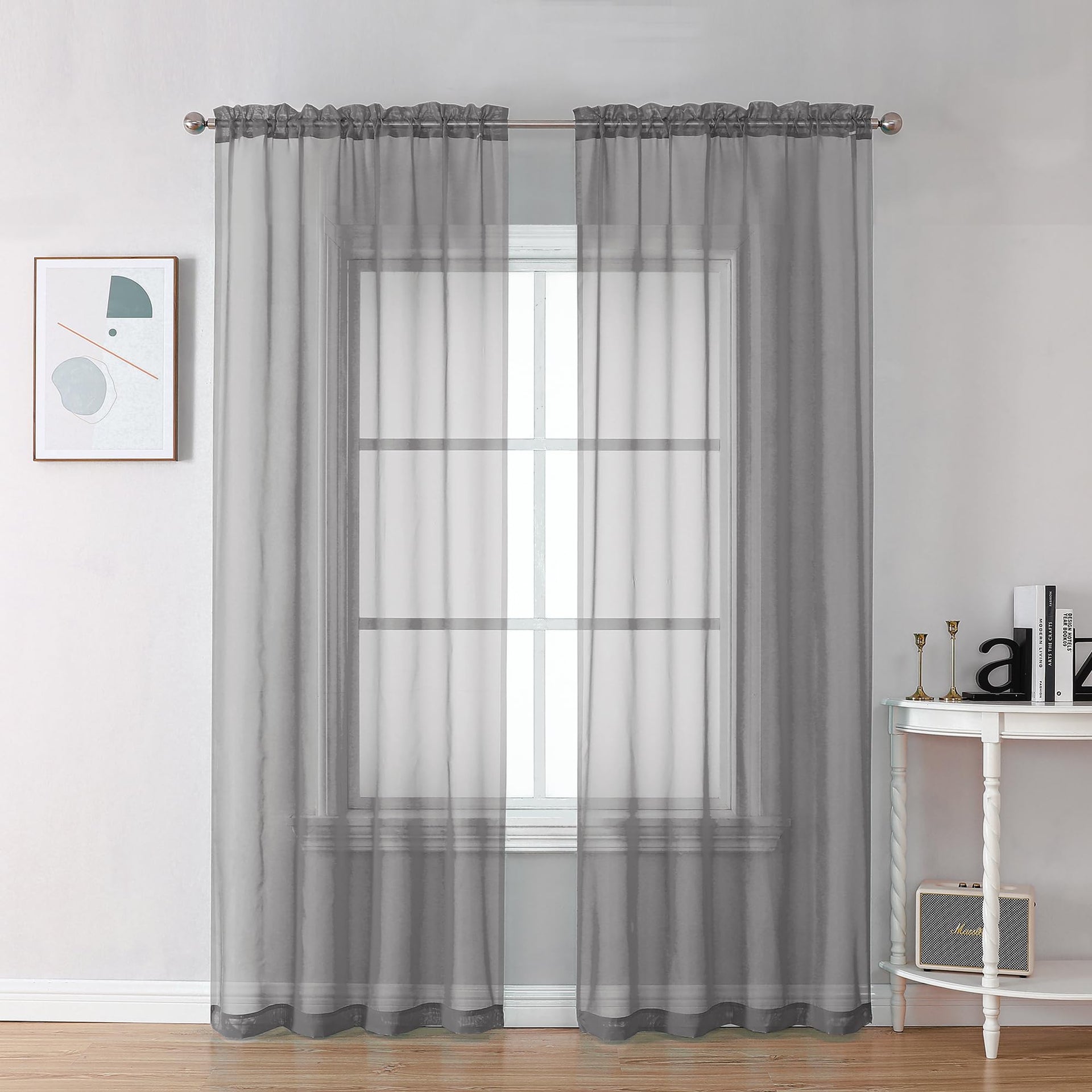 Sheer Charcoal Grey Curtains 90 inches Long 2 Panels (2 Count)