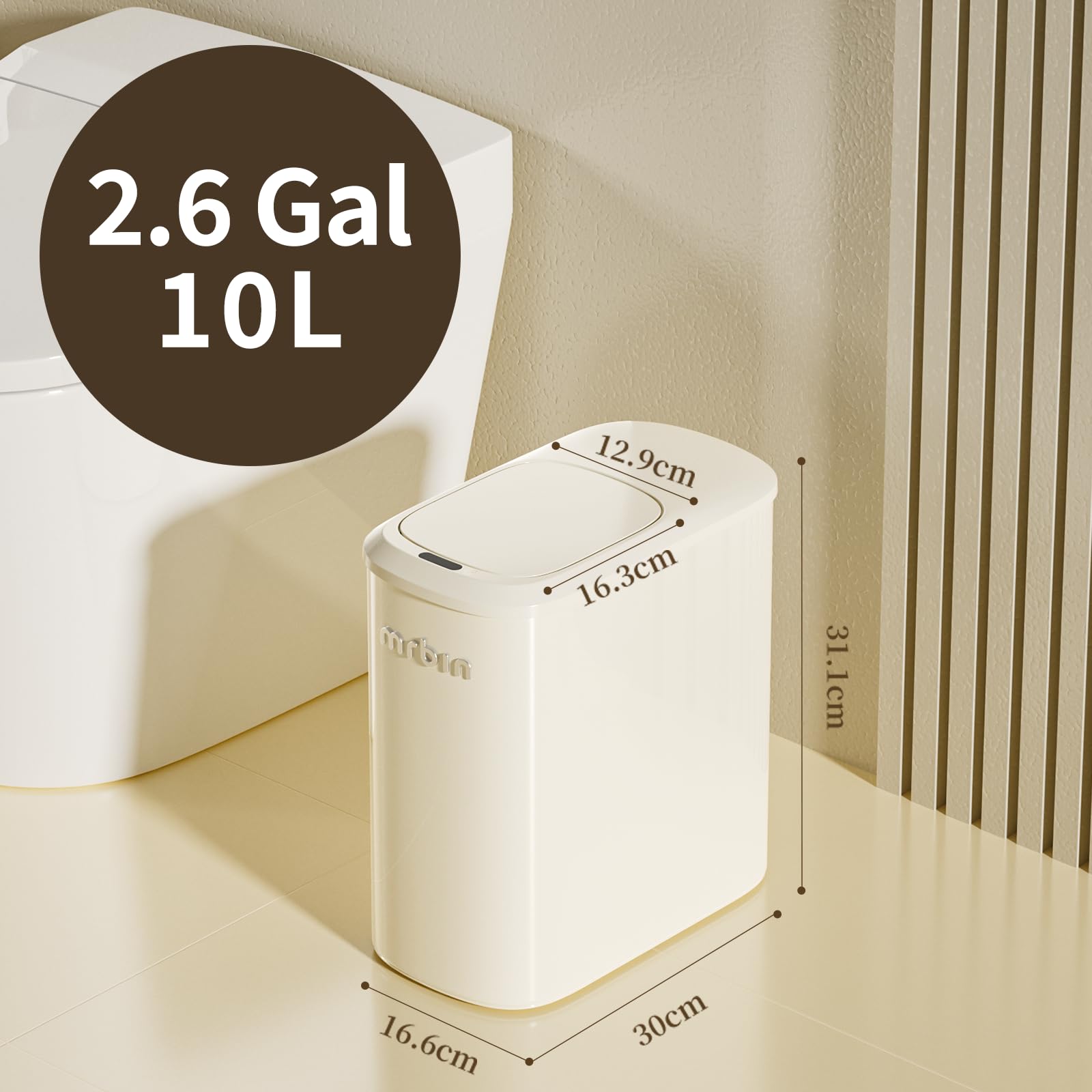 Metal Motion Sensor Bathroom Trash Can with Lid and Wheels (1280 Fl Oz)