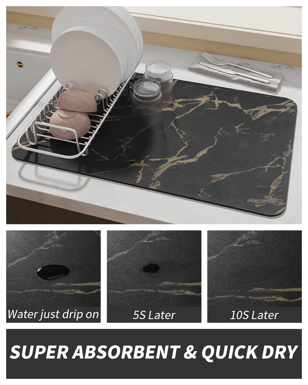 Coffee Mat Hide Stain Rubber Backed Absorbent Dish Drying Mat for Kitchen Counter