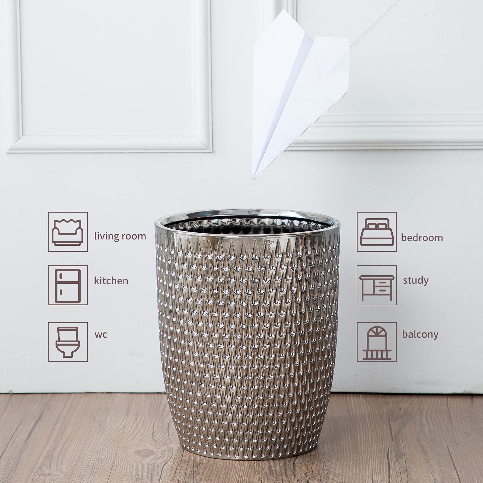 Modern Round Silver Small Trash Can Wastebasket