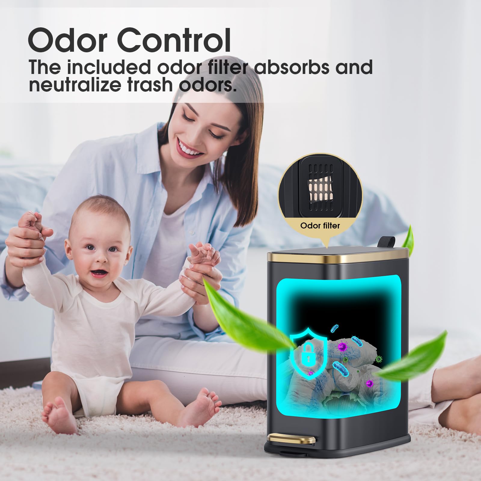 Small Bathroom Trash Can with Lid Soft Close