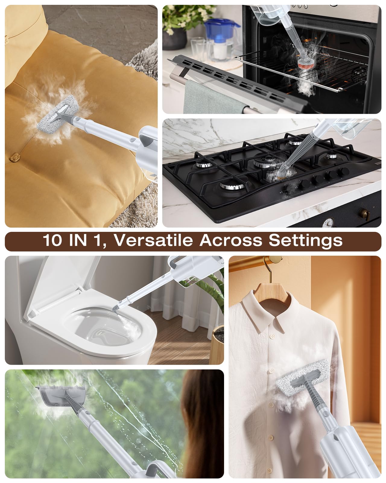 10-in-1 Steam Mop, Detachable Handheld Steam Cleaner for Multi-Surface