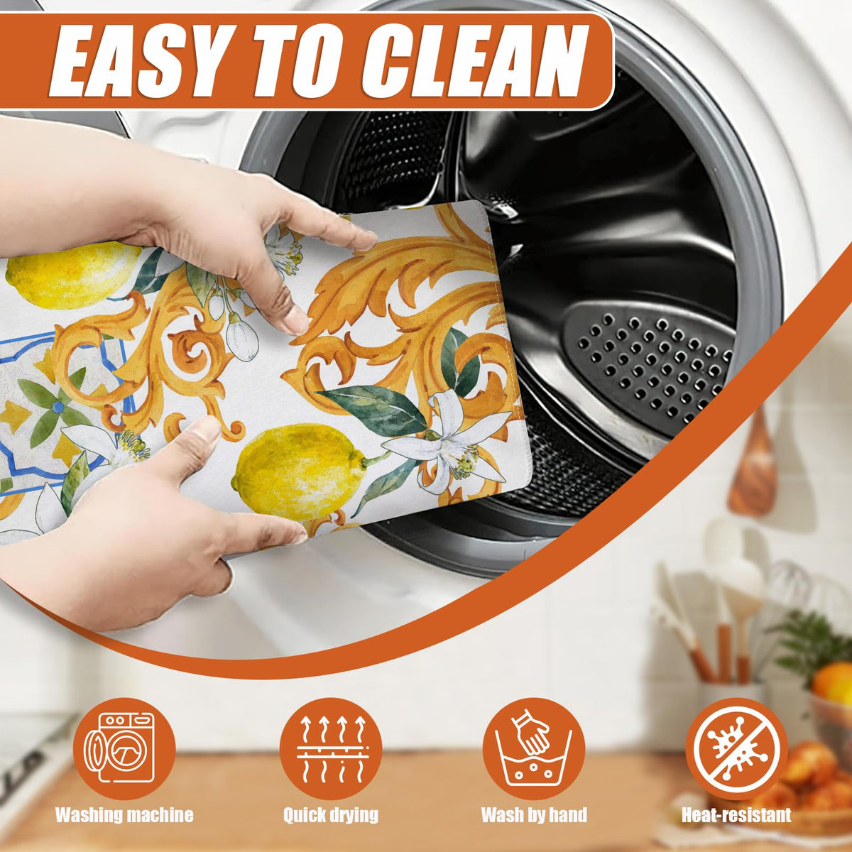 Watercolor Lemon Dish Drying Mat for Kitchen Counter Microfiber Absorbent Dish Kitchen Drying Mat Draining Reusable Washable for Dishes