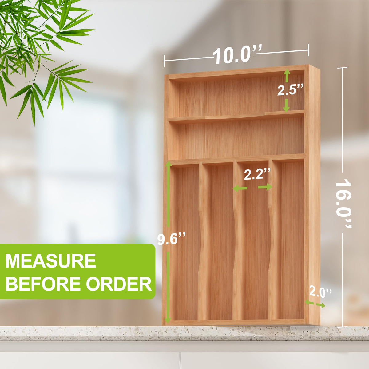 Bamboo Kitchen Silverware Organizer with Removable Divider