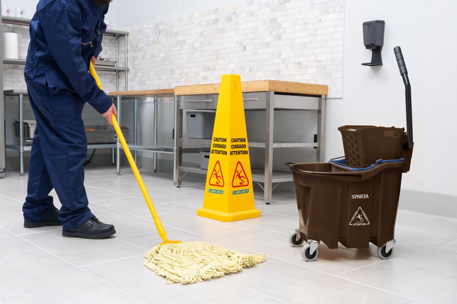 Carlisle FoodService Products Omnifit Mop Bucket with Side Press Wringer and Soiled Water Insert for Floor Cleaning
