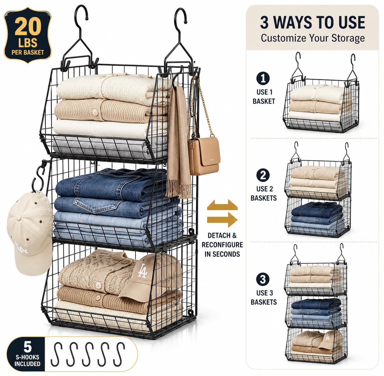 3 Tier Hanging Closet Organizer