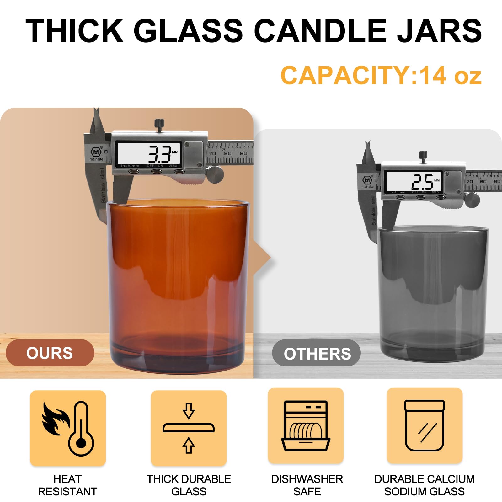14 OZ Thick Candle Jars for Making Candles 12 Pcs (12 Count)