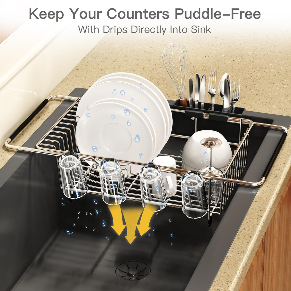 Dish Drying Rack Over The Sink with Adjustable Utensil Holder