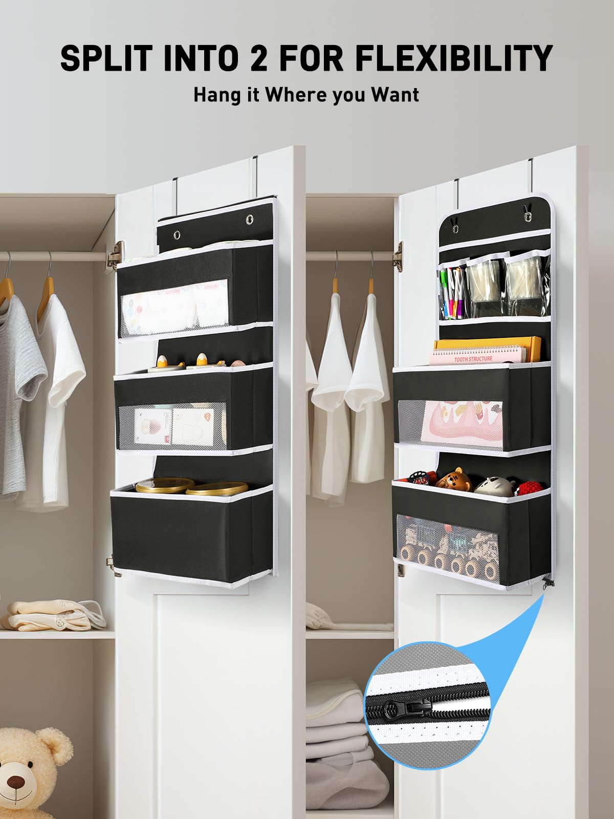 2-in-1 Over The Door Organizer for Nursery Closet Bathroom Dorm