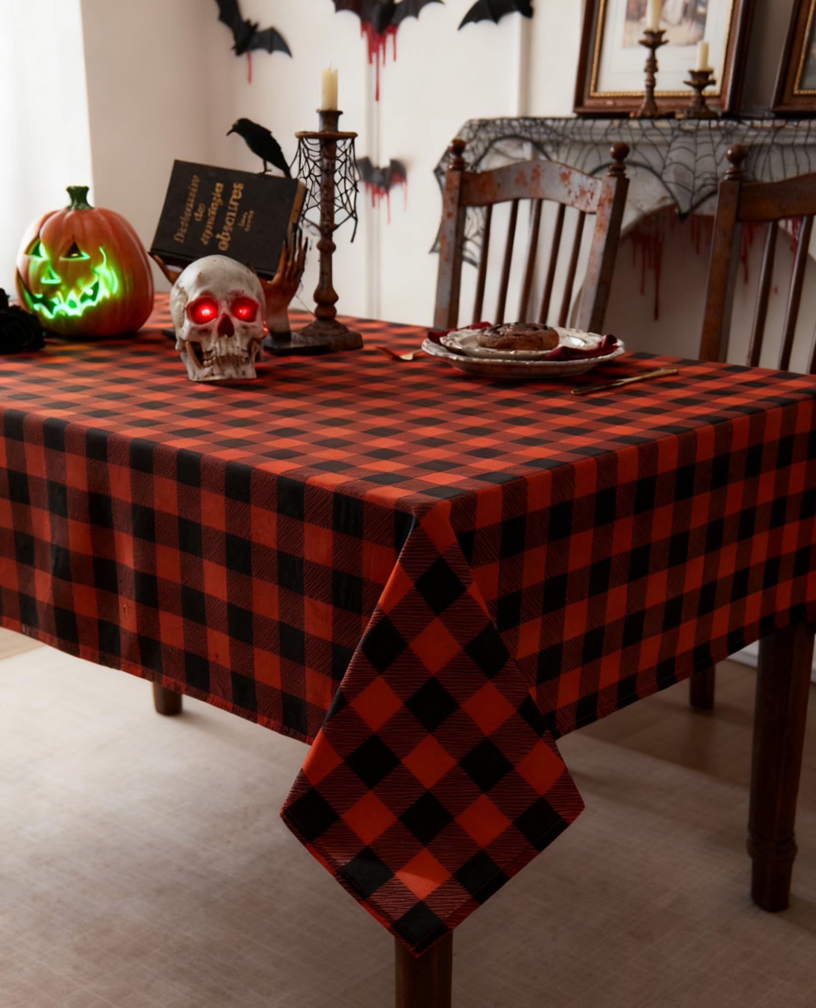 Waterproof Orange Plaid Tablecloth Fabric
