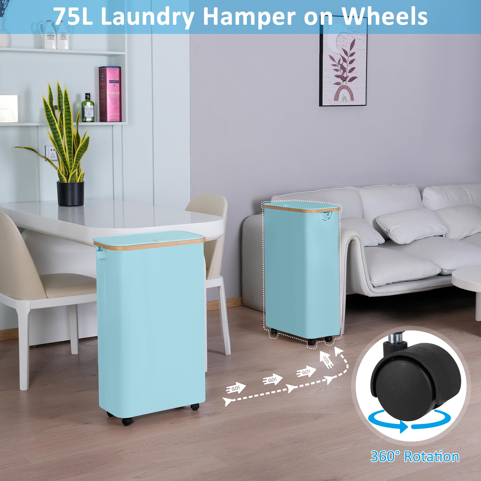Slim Laundry Hamper with Wheels