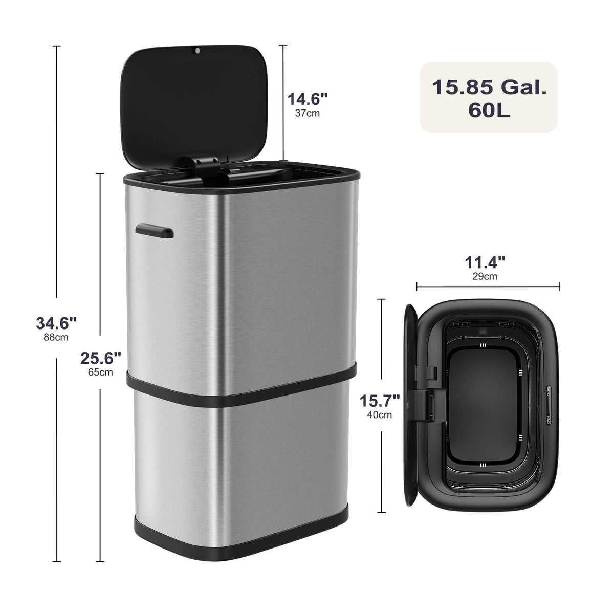 16 Gallon 60L Kitchen Trash Can