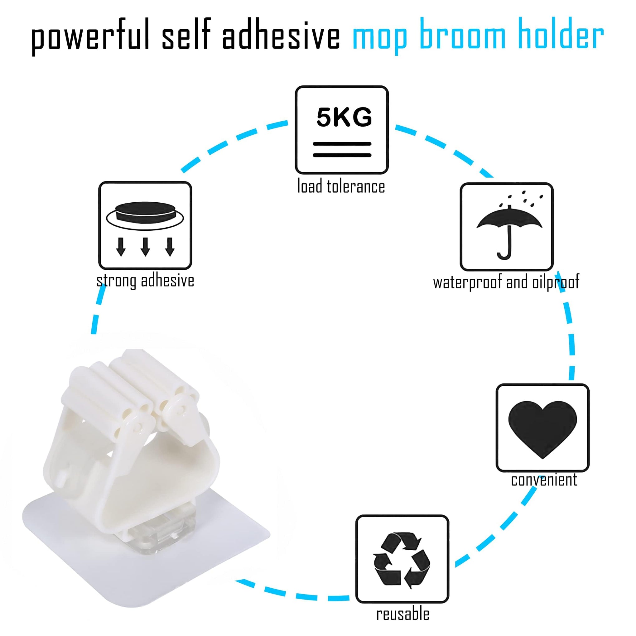 8 Pack Self Adhesive Broom Holder Wall Mount (8 Count)