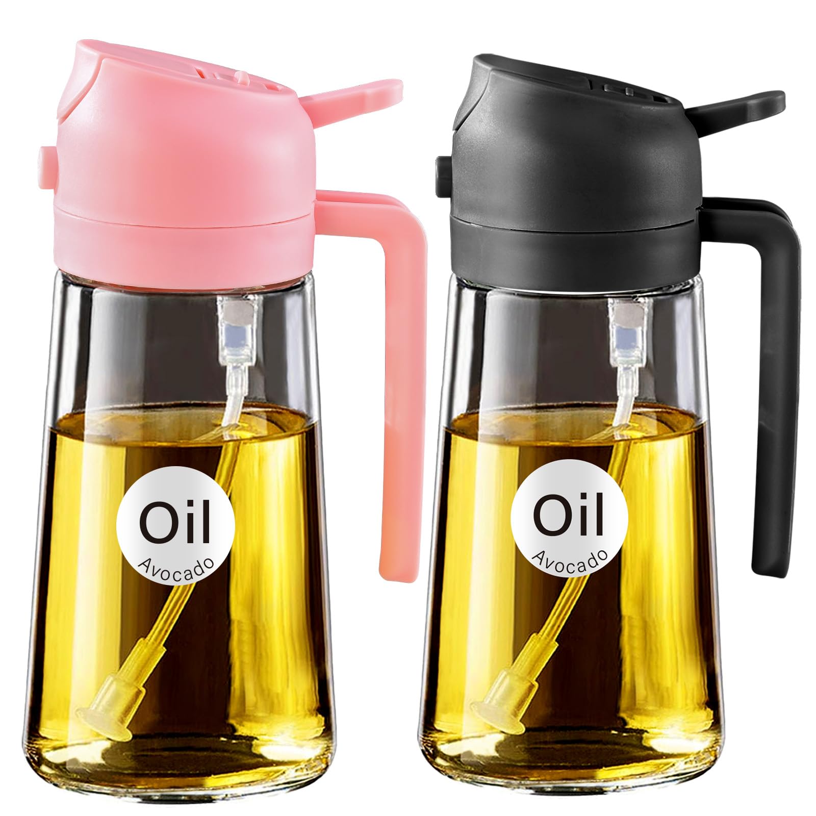2Pcs 16oz 470ml Glass Olive Oil Sprayer for Cooking with Stickers