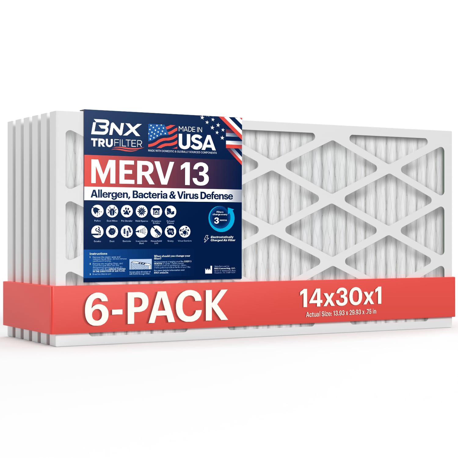 TruFilter 14x30x1 Air Filter MERV 13 (6 Count)
