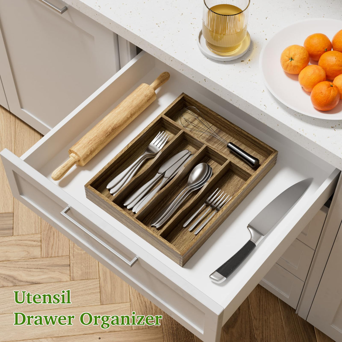 Acacia Wood Silverware Drawer Organizer (24 Ounce)