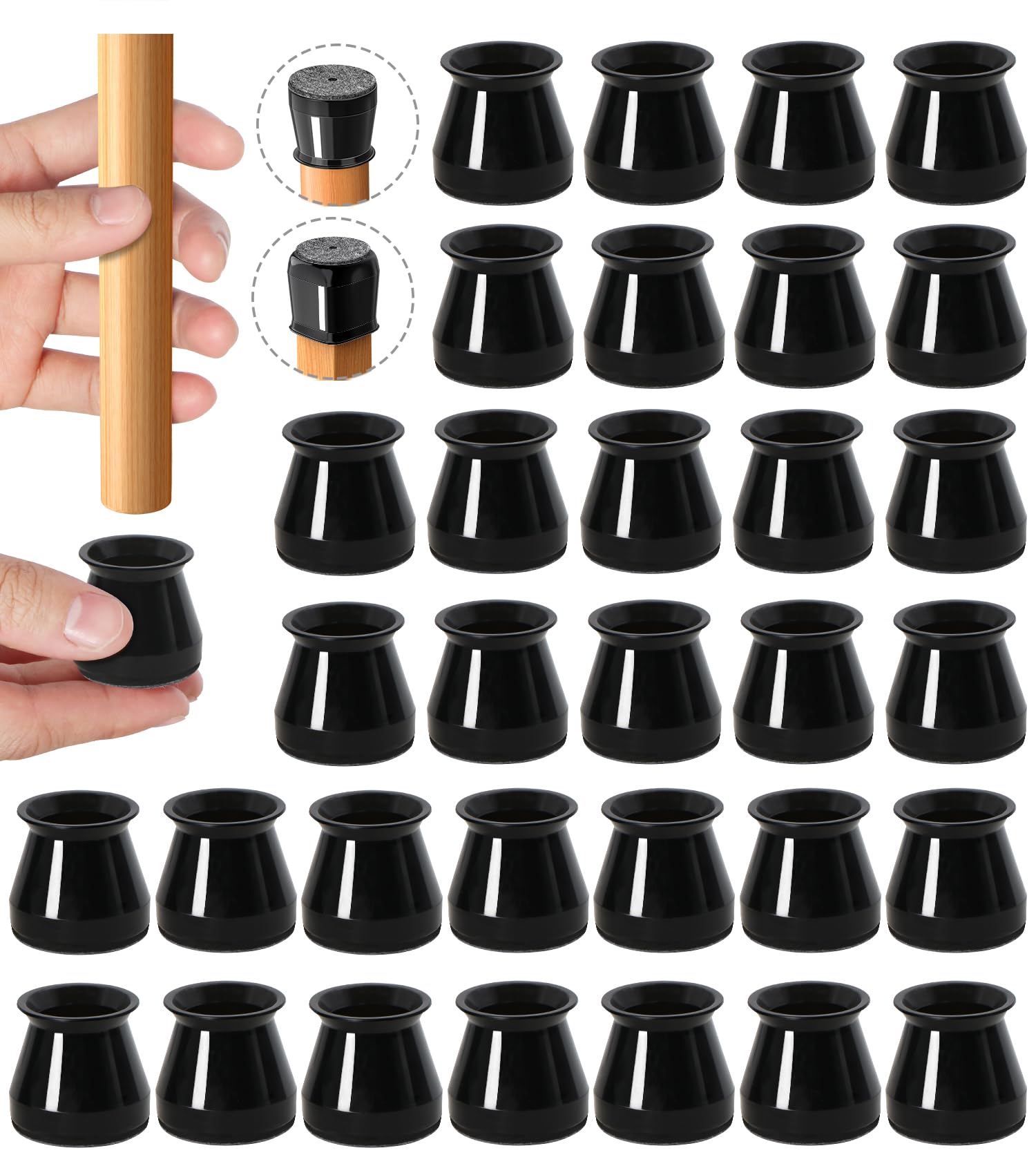 32 Pcs Chair Leg Floor Protectors for Hardwood Floors Black (32 Count)