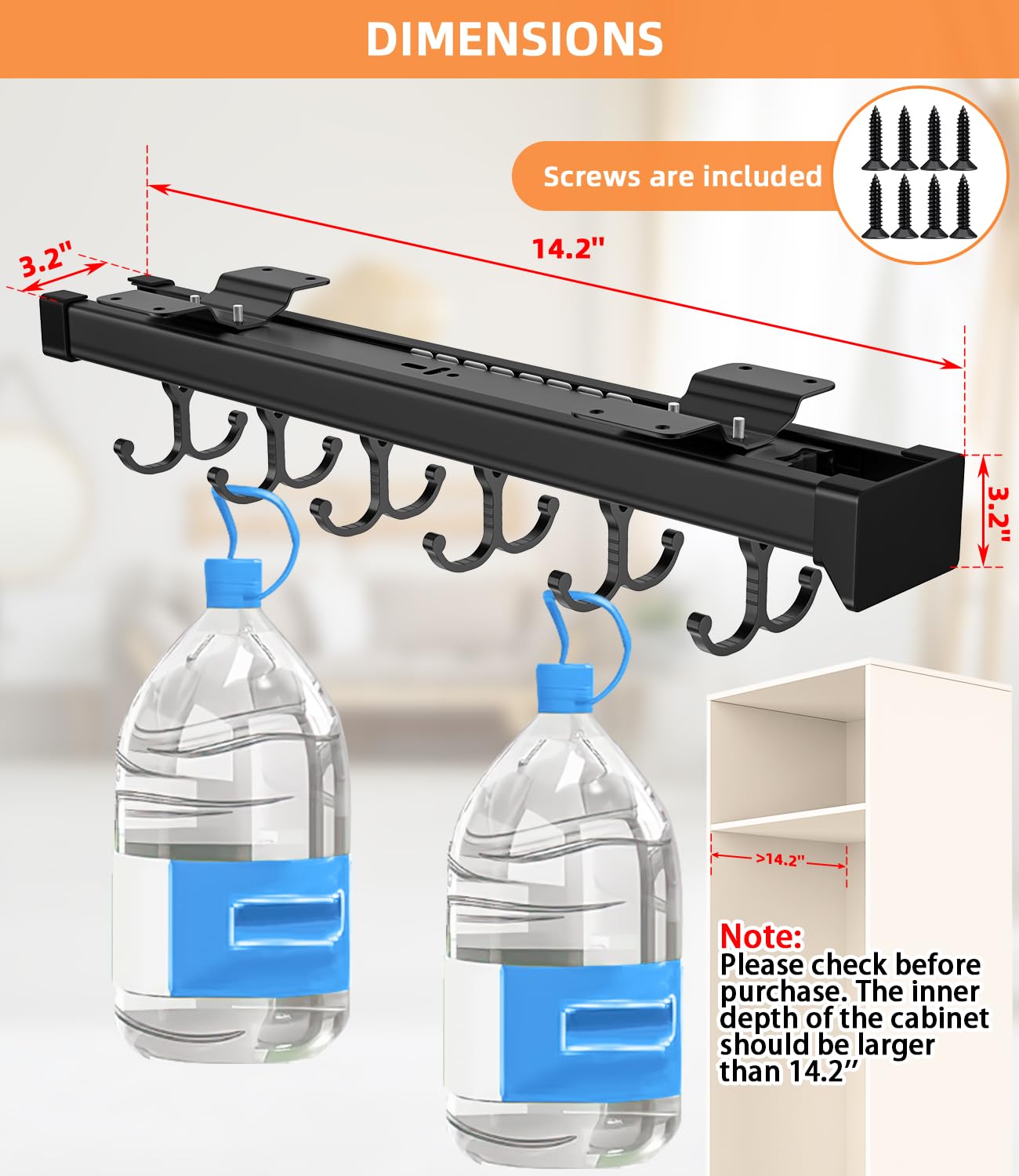 Pull Out Broom Holder With Adjustable Double Row Sliding Hook