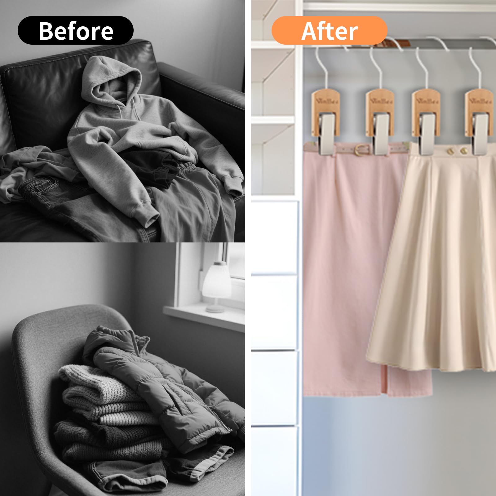 6Pcs Laundry Hooks Clips Hanger Wooden Laundry Clips with Hooks Closet Organizer Clamps Clothes Clips Laundry Hanging Clips Towel Clips for Socks (6 Count)