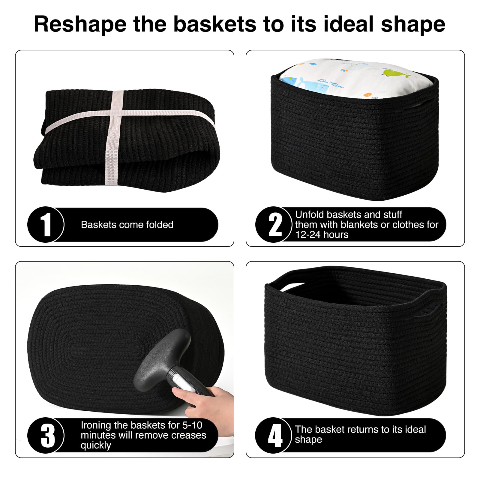 Black Storage Baskets for Organizing Shelves (3 Count)