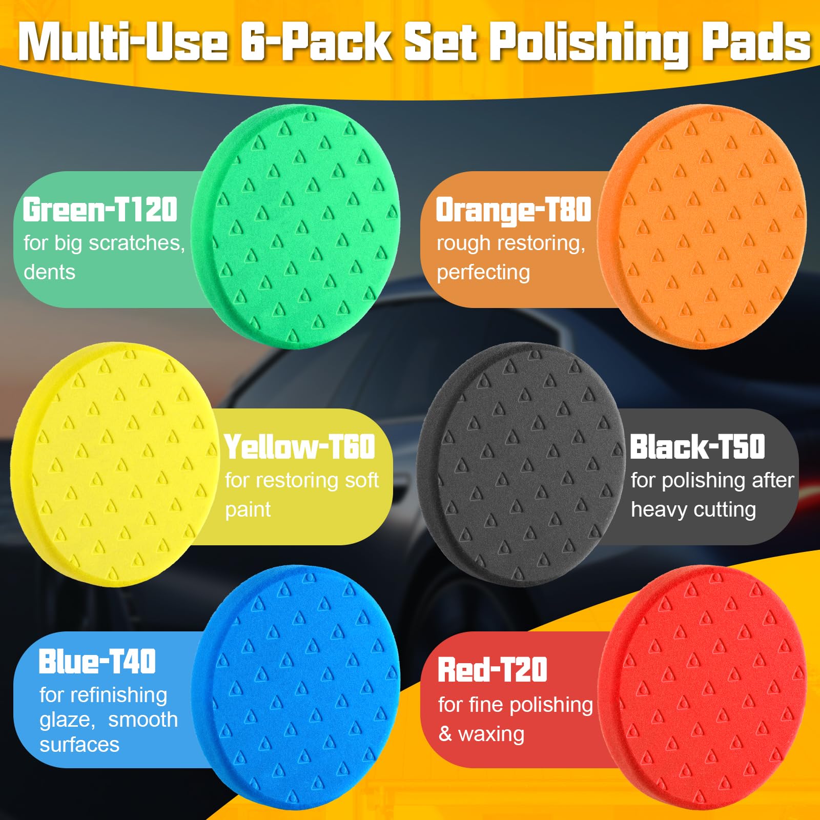 Polishing Pad 7.5 Inch 6 Pcs Foam Buffing Pads for Car Detailing (6 Count)