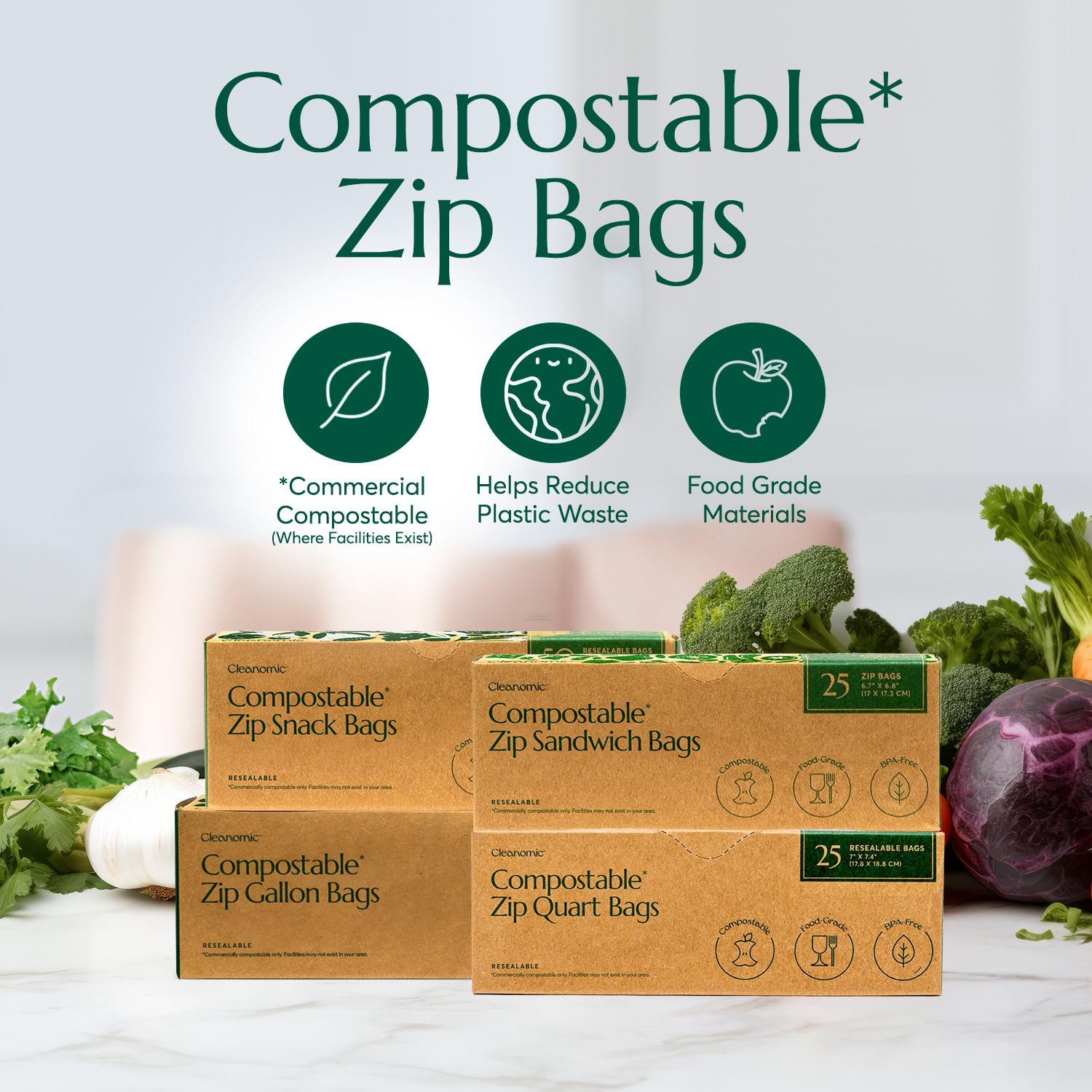 Compostable Zip Sandwich Bags (125 Count)