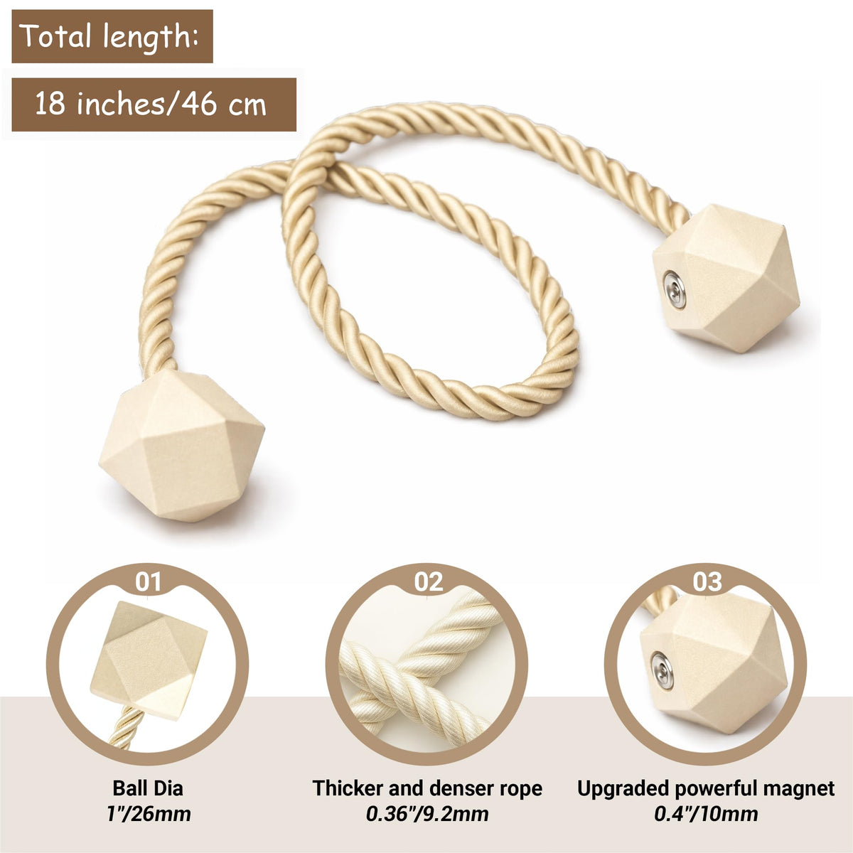 Magnetic Curtain Tiebacks Beige 6pcs (6 Count)